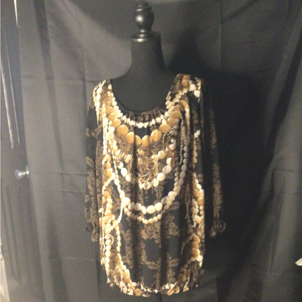 #643.  East 5th Black Gold Embellished Tunic 3/4 Sleeve